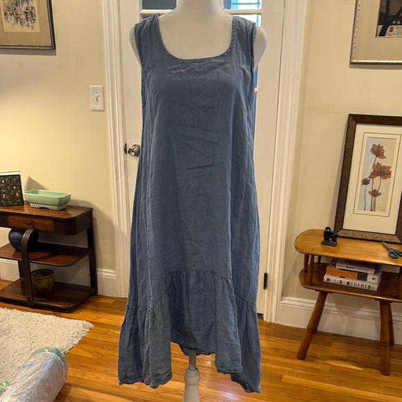 Puro Lino Blue Linen Sleeveless Dress.  Size S/M - Picture 1 of 8